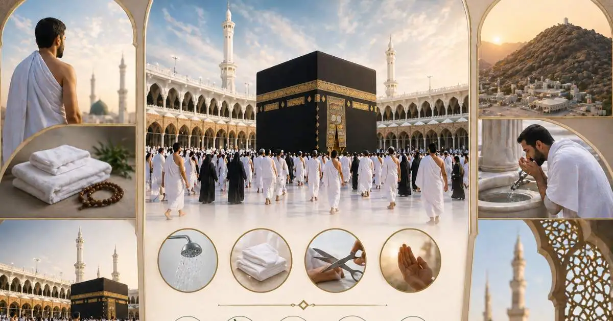 Moslims die tawaf verrichten rond de Ka‘ba tijdens de Umrah in Mekka.