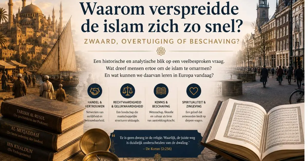 Historische en Europese scène over de verspreiding van de islam via handel, beschaving en spiritualiteit