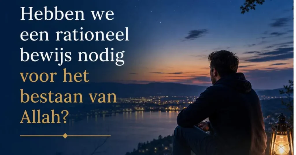 Man die uitkijkt over een Europese stad en nadenkt over het bestaan van Allah en de vraag naar rationeel bewijs
