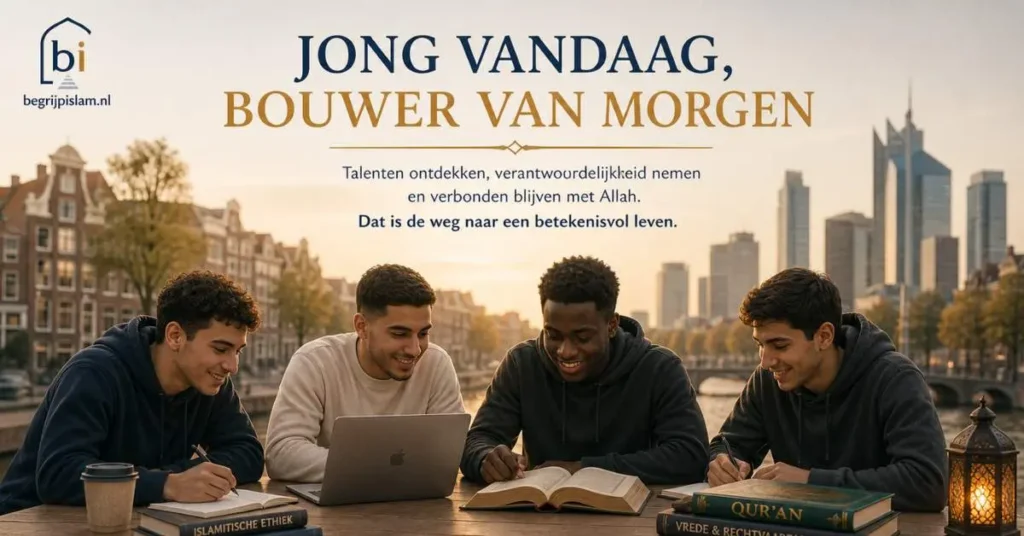 Moslimjongeren in Europa die samen studeren en werken aan kennis, verantwoordelijkheid en verbondenheid met Allah