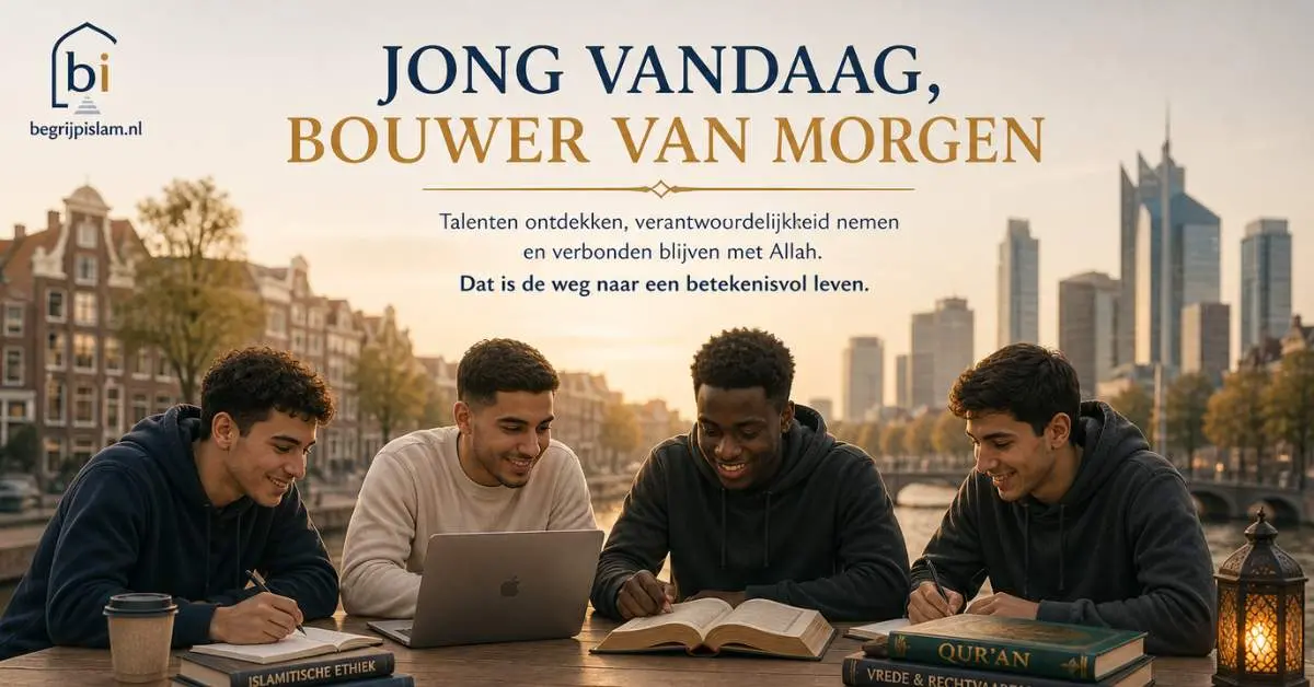 Moslimjongeren in Europa die samen studeren en werken aan kennis, verantwoordelijkheid en verbondenheid met Allah