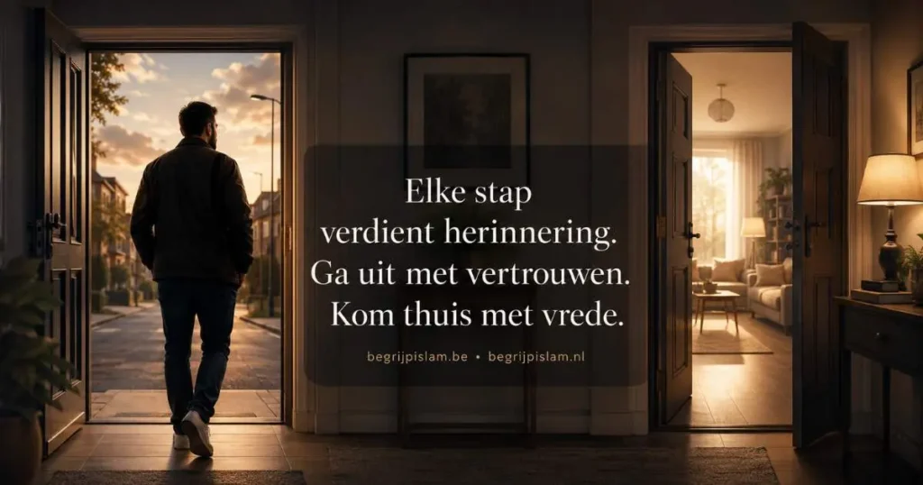 Twee open deuren als symbool voor het verlaten en binnengaan van huis met herinnering aan Allah, vertrouwen, vrede en bescherming