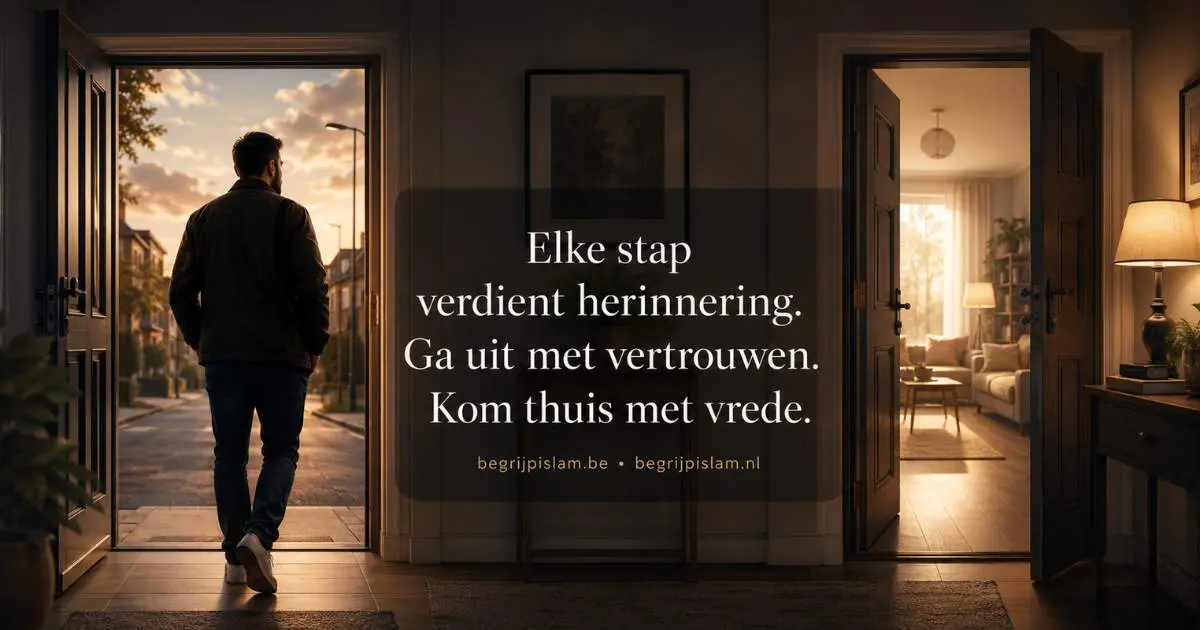 Twee open deuren als symbool voor het verlaten en binnengaan van huis met herinnering aan Allah, vertrouwen, vrede en bescherming