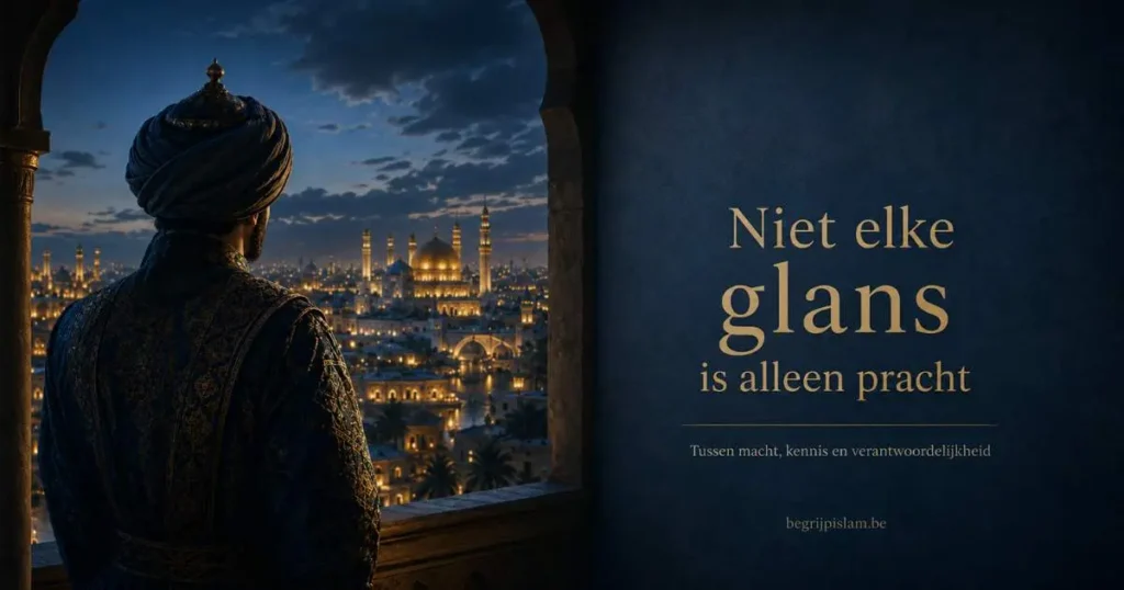 Symbolische afbeelding over Harun al Rashid, Bagdad, Abbasidische macht, kennis, cultuur, verantwoordelijkheid en de werkelijkheid achter de gouden tijd