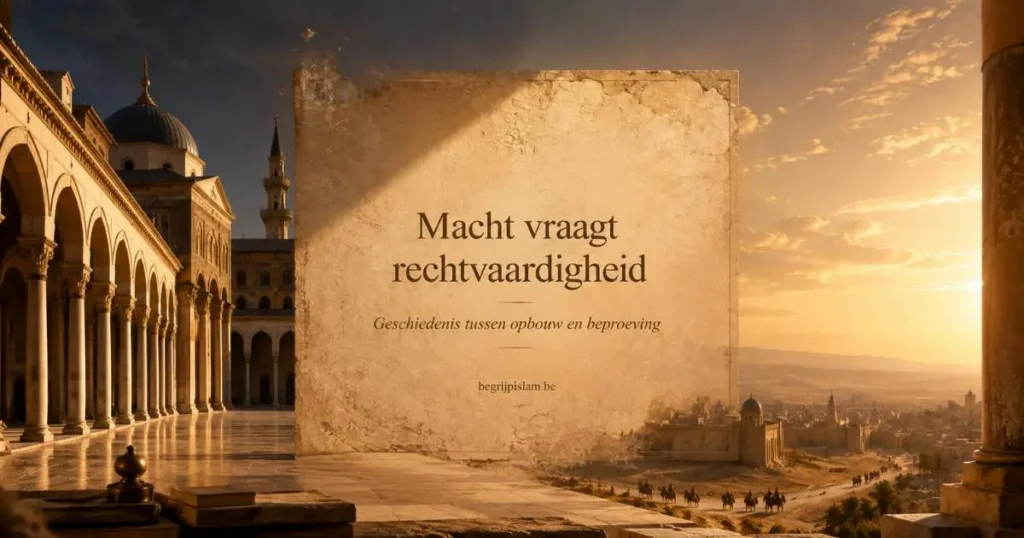 Symbolische afbeelding over de Omajjaden, macht, expansie, rechtvaardigheid en beproeving in de vroege islamitische geschiedenis