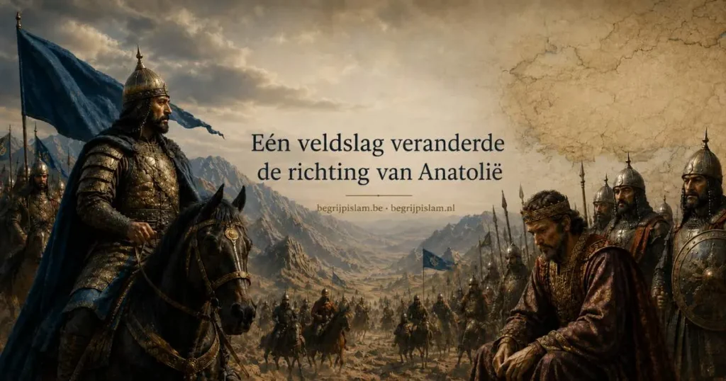 Historische redactionele afbeelding over de Slag bij Manzikert in 1071, Alp Arslan, Byzantium en de verandering van Anatolië