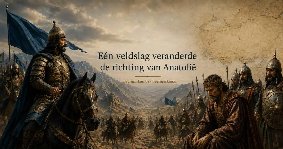 Historische redactionele afbeelding over de Slag bij Manzikert in 1071, Alp Arslan, Byzantium en de verandering van Anatolië