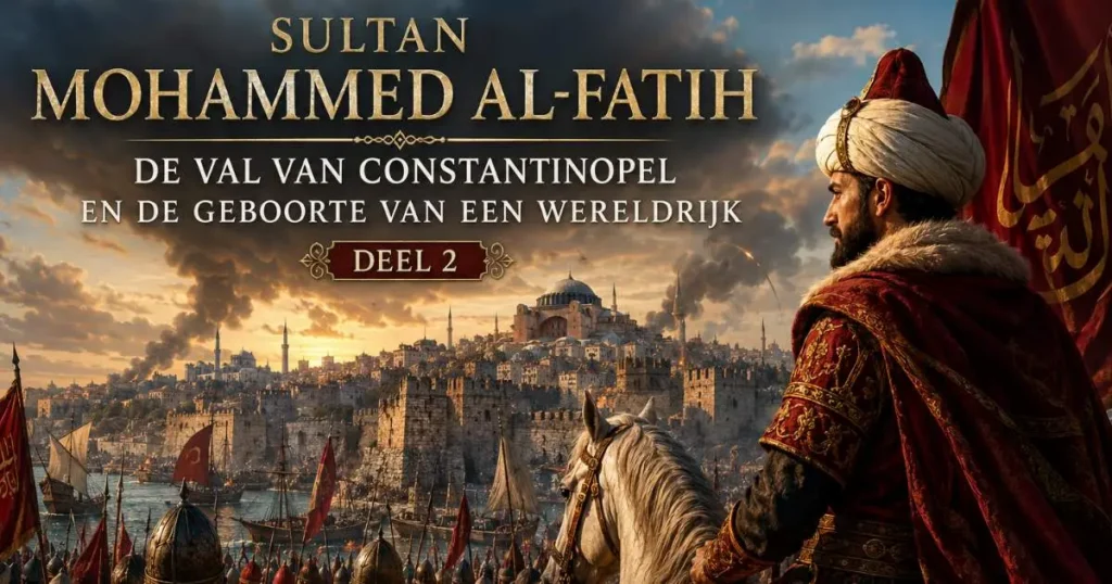 Sultan Mohammed al-Fatih kijkt uit over Constantinopel tijdens de historische verovering van 1453.