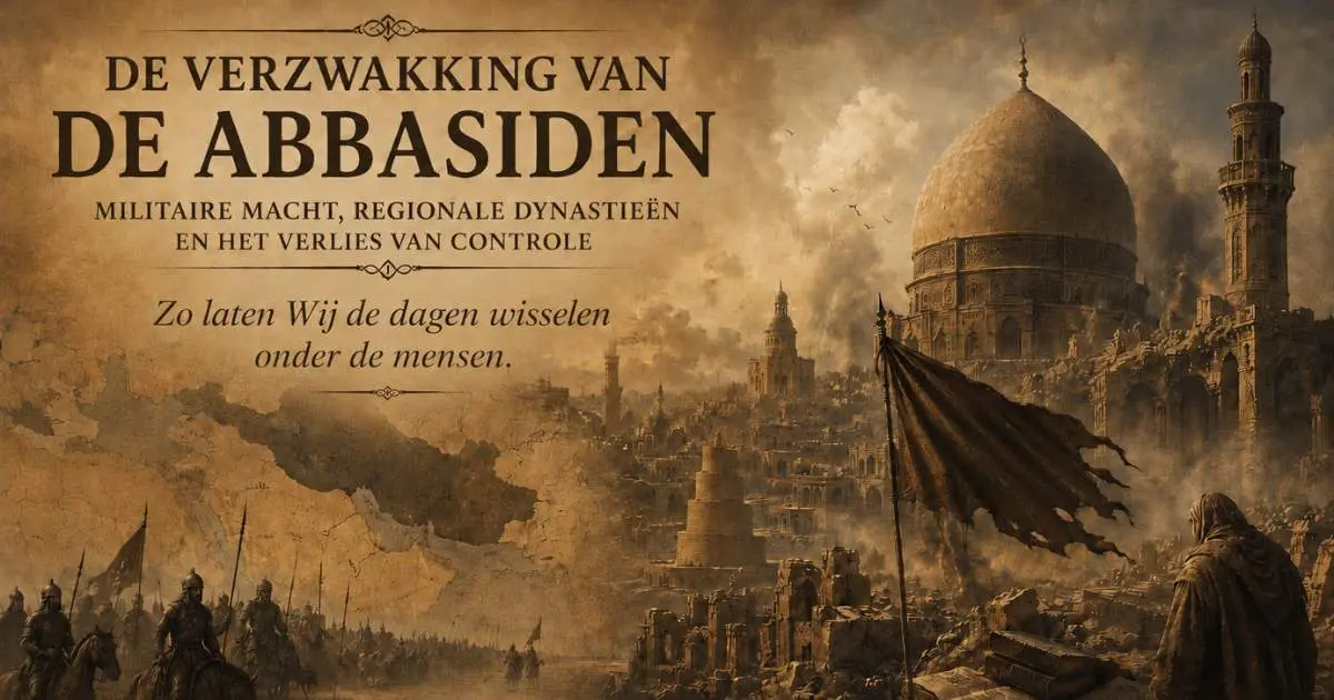 Historische afbeelding over de verzwakking van de Abbasiden, militaire macht, regionale dynastieën, Samarra, Buyiden, Seltsjoeken en de val van Bagdad
