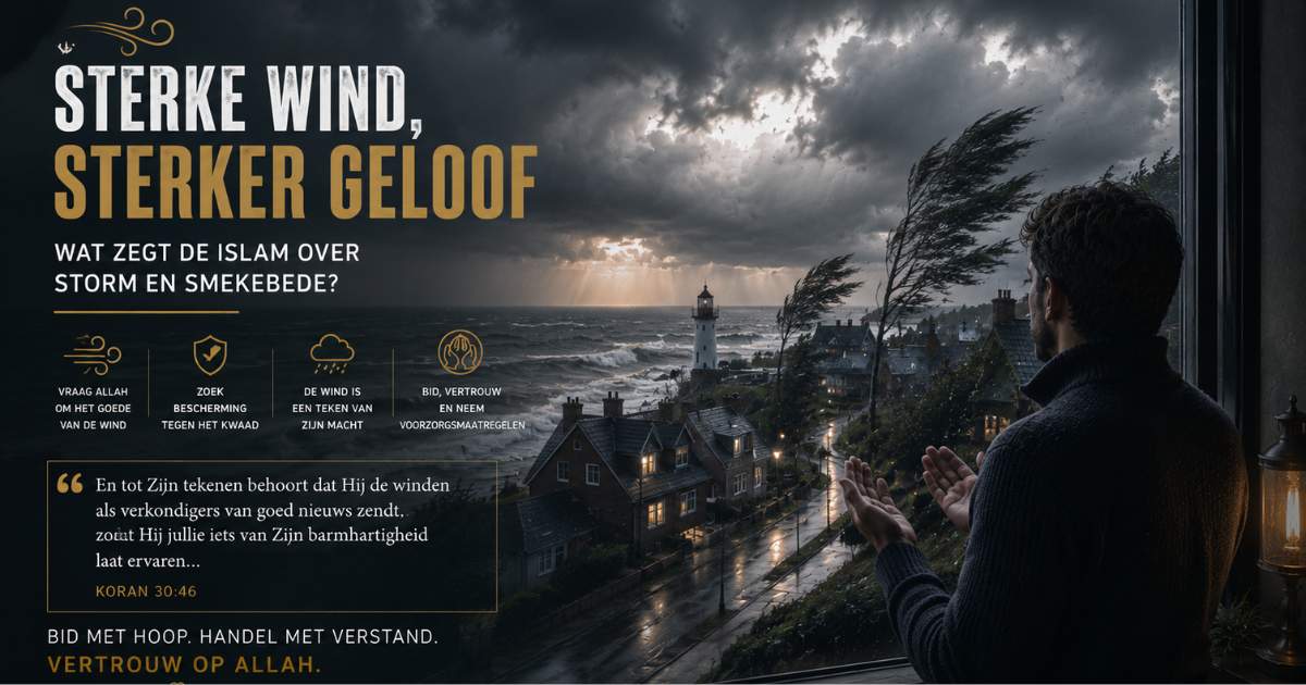 Europese kustplaats tijdens een storm, met een man die naar de harde wind kijkt bij een artikel over dua bij harde wind.