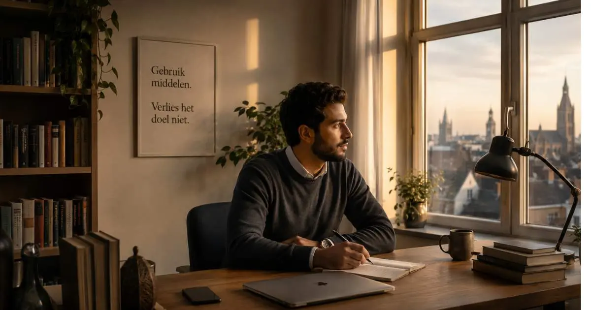 Man in een moderne werkkamer denkt na over wanneer middelen het doel verdringen binnen strategisch bewustzijn