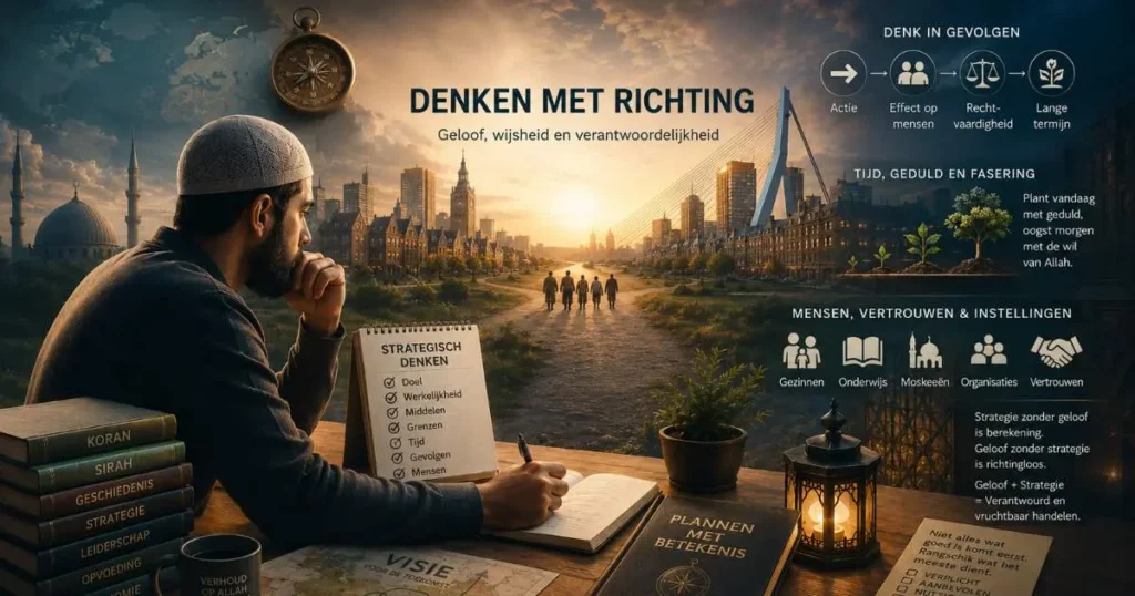 Moslim denkt strategisch na over doelen, middelen, gevolgen, tijd, vertrouwen en verantwoordelijkheid