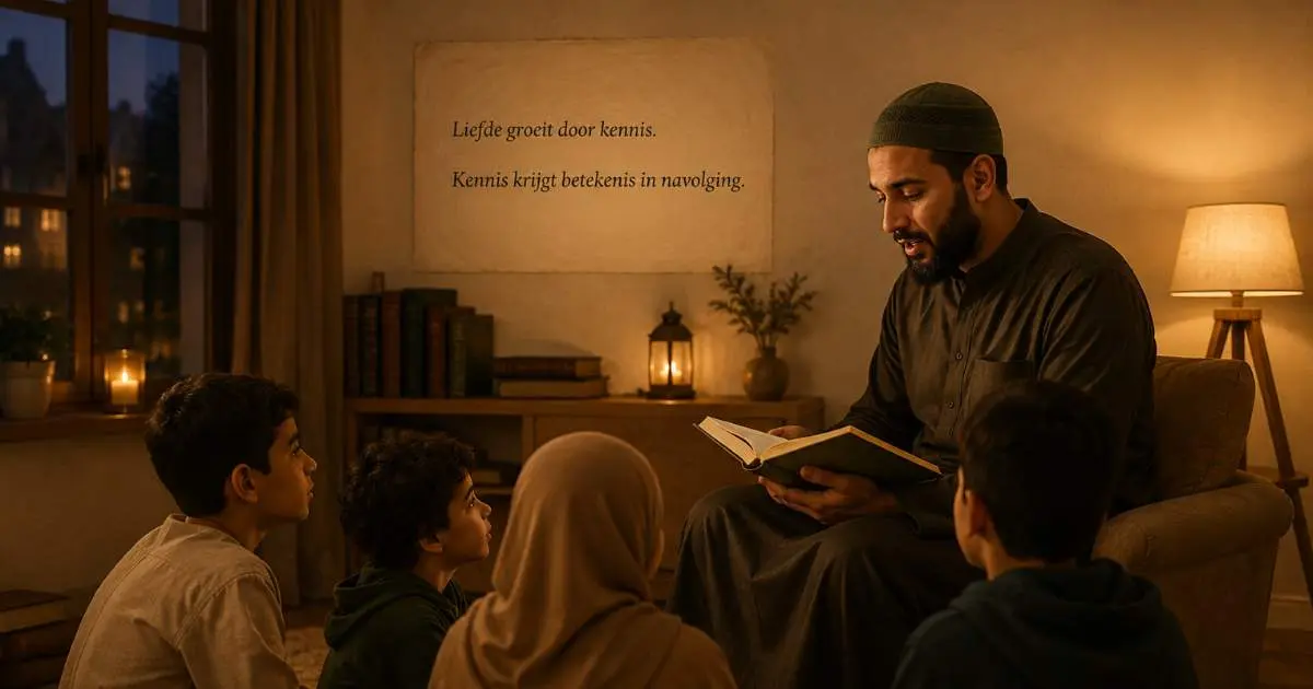 Moslimgezin leert samen over het leven van de Profeet ﷺ tijdens Mawlid an Nabi
