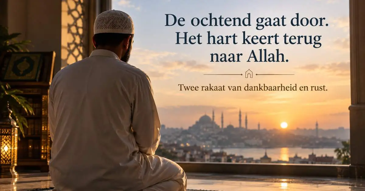 Moslim tijdens het duha-gebed in de ochtend, als moment van dankbaarheid, aanbidding en rust