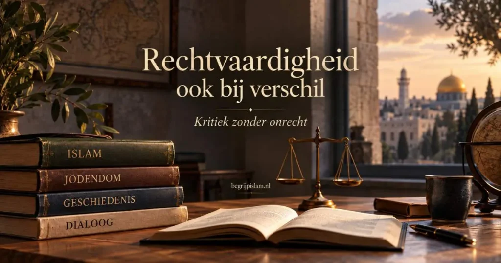Illustratie over wat de Koran zegt over Joden, kritiek, rechtvaardigheid en omgang met religieuze verschillen