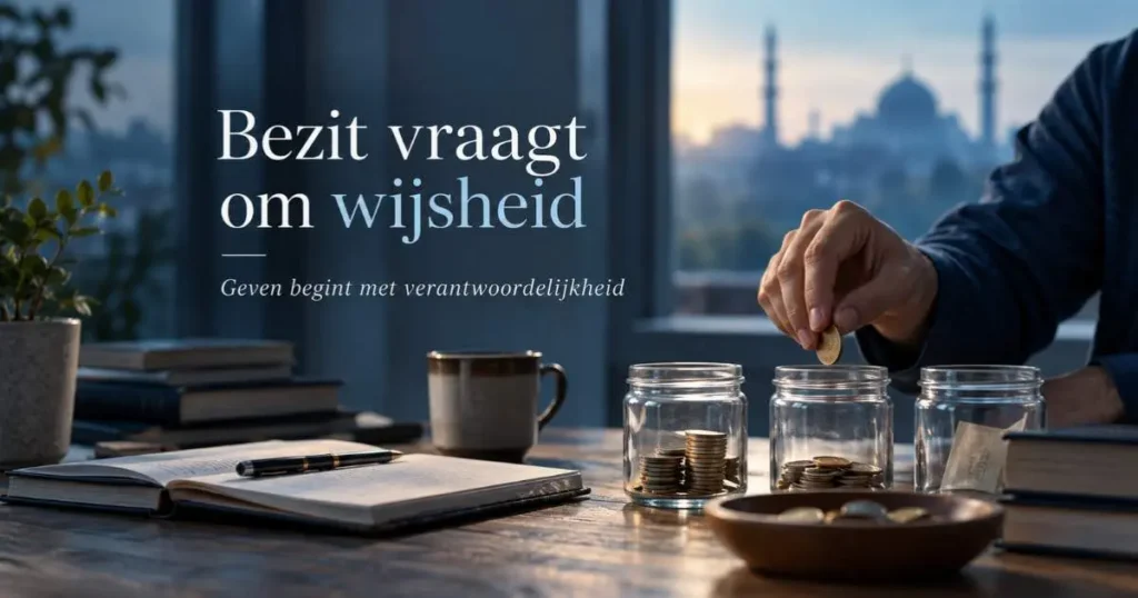 Munten verdeeld over glazen potten als symbool voor verantwoord uitgeven en infaq in de islam