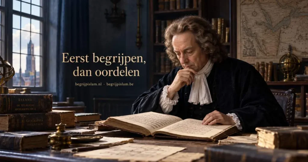 Adriaan Reland bestudeert een Arabisch manuscript in zijn Utrechtse werkkamer