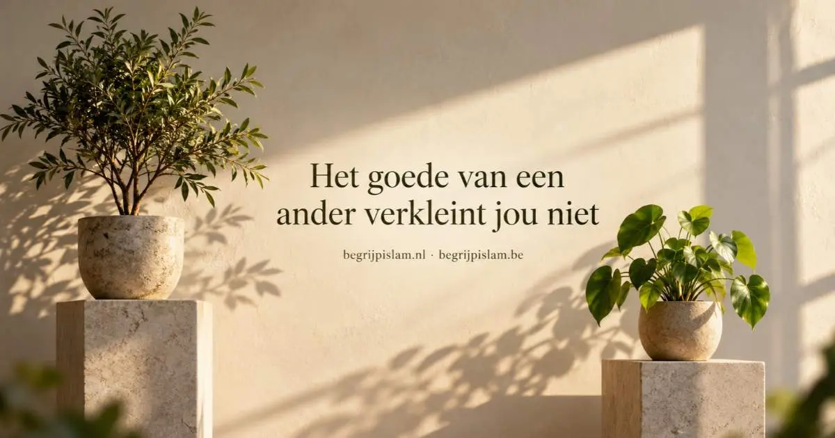 Twee groene planten in hetzelfde zonlicht als symbool voor afgunst in de islam en zuivering van het hart