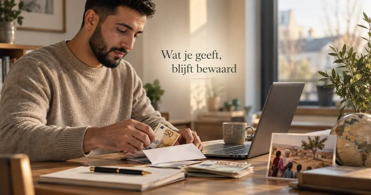 Moslim in Europa bereidt financiële hulp voor mensen in nood in het buitenland als beeld van infaq